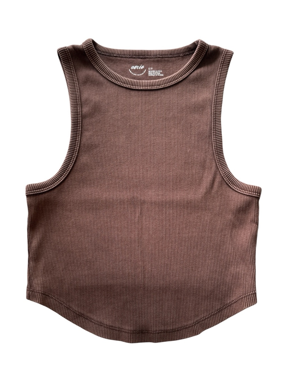 Aerie Ribbed Crop Tank Top in Chocolate Brown Size Small